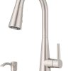 Pfister Indira Kitchen Faucet with Pull Down Sprayer and Soap Dispenser, Single Handle, High Arc, Spot Defense Stainless Steel Finish, F5297NDGS 4