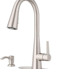 Pfister Barulli Kitchen Faucet with Pull Down Sprayer and Soap Dispenser, Single Handle, High Arc, Spot Defense Stainless Steel Finish, F5297BARGS