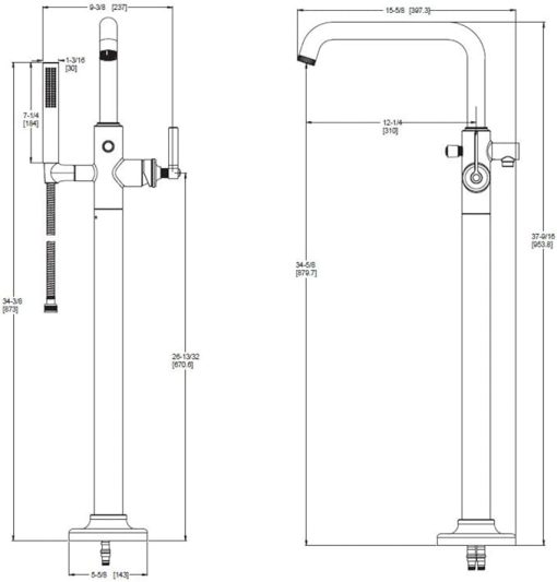 Pfister LG6-1WN Winter Park Floor Mounted Tub Filler with Built-in Diverter - Includes Hand Shower - Brushed Gold - Image 2