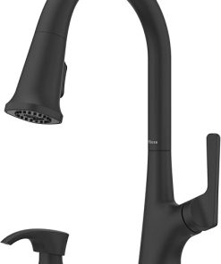 Pfister Ridgeline Kitchen Faucet with Pull Down Sprayer and Soap Dispenser, Single Handle, High Arc, Spot Defense Matte Black Finish, F5297RGSDB