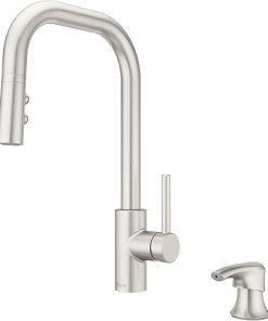 Pfister Zanna Kitchen Faucet with Pull Down Sprayer and Soap Dispenser, Single Handle, High Arc, Spot Defense Stainless Steel Finish, F5297ZNRGS