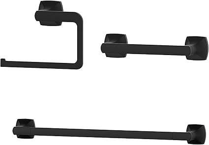 Pfister Vaneri 3-Piece Bathroom Hardware Set with Towel Bar, Towel Ring, and Toilet Paper Holder, Wall-Mounted, Matte Black Finish, BTBVRI3B