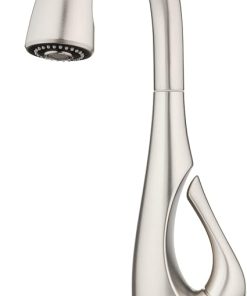 Pfister Indira Kitchen Faucet with Pull Down Sprayer and Soap Dispenser, Single Handle, High Arc, Spot Defense Stainless Steel Finish, F5297NDGS