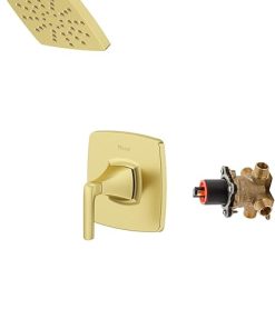 Pfister Bruxie Tub & Shower Trim Kit, Valve and Cartridge Included, 1-Handle, Brushed Gold Finish, 8P8WS2BIESBG