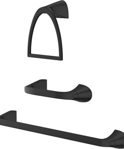 Pfister Karci 3-Piece Bathroom Hardware Set with Towel Bar, Towel Ring, and Toilet Paper Holder, Wall-Mounted, Matte Black Finish, BTBKA3B