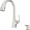 Pfister Masey Kitchen Faucet with Pull Down Sprayer and Soap Dispenser, Single Handle, High Arc, Stainless Steel Finish, F5297MCS