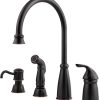 Pfister Avalon Kitchen Sink Faucet with Side Sprayer and Soap Dispenser, Single Handle, High Arc, Tuscan Bronze Finish, GT264CBY