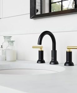 Pfister Capistrano Bathroom Sink Faucet, 8-Inch Widespread, 2-Handle, 3-Hole, Matte Black and Brushed Gold Finish, LF049CSOBBG 2