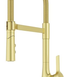 Pfister Ceylon Commercial Culinary Kitchen Faucet with Pull Down Sprayer and Soap Dispenser, Single Handle, High Arc, Brushed Gold Finish, F5297CLOCBG