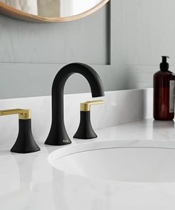Pfister Vaneri Bathroom Sink Faucet, 8-Inch Widespread, 2-Handle, 3-Hole, Matte Black and Brushed Gold Finish, LF049VRIBBG 2