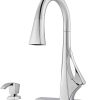 Pfister Venturi Kitchen Faucet with Pull Down Sprayer and Soap Dispenser, Single Handle, High Arc, Polished Chrome Finish, F5297VNC
