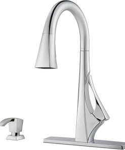 Pfister Venturi Kitchen Faucet with Pull Down Sprayer and Soap Dispenser, Single Handle, High Arc, Polished Chrome Finish, F5297VNC