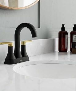 Pfister Vaneri Bathroom Sink Faucet, 4-Inch Centerset, 2-Handle, 3-Hole, Matte Black and Brushed Gold Finish, LF048VRIBBG 2