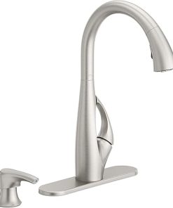 Pfister Jovi Kitchen Faucet with Pull Down Sprayer and Soap Dispenser, Single Handle, High Arc, Spot Defense Stainless Steel Finish, F5297JIGS