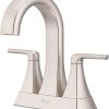 Pfister LF-048-BIE Bruxie 1.2 GPM Centerset Bathroom Faucet with TiteSeal Mounting and Spot Defense Technologies – Includes Push & Seal Drain Assembly - Spot Defense Brushed Nickel