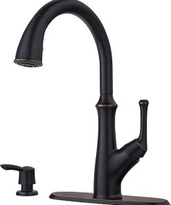 Pfister Tamera Kitchen Faucet with Pull Down Sprayer and Soap Dispenser, Single Handle, High Arc, Tuscan Bronze Finish, F5297TAY 2