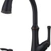 Pfister Tamera Kitchen Faucet with Pull Down Sprayer and Soap Dispenser, Single Handle, High Arc, Tuscan Bronze Finish, F5297TAY