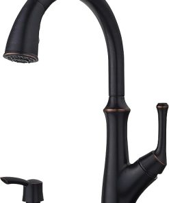 Pfister Tamera Kitchen Faucet with Pull Down Sprayer and Soap Dispenser, Single Handle, High Arc, Tuscan Bronze Finish, F5297TAY