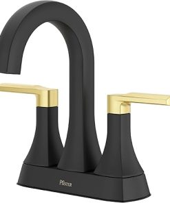 Pfister Vaneri Bathroom Sink Faucet, 4-Inch Centerset, 2-Handle, 3-Hole, Matte Black and Brushed Gold Finish, LF048VRIBBG