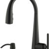 Pfister GT529-SMB Lita Single Handle Pull-Down Kitchen Faucet with Soap Dispenser, Matte Black