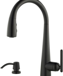 Pfister GT529-SMB Lita Single Handle Pull-Down Kitchen Faucet with Soap Dispenser, Matte Black
