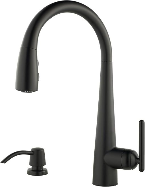 Pfister GT529-SMB Lita Single Handle Pull-Down Kitchen Faucet with Soap Dispenser, Matte Black