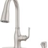 Pfister Indira Kitchen Faucet with Pull Down Sprayer and Soap Dispenser, Single Handle, High Arc, Spot Defense Stainless Steel Finish, F5297NDGS 3