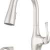 Pfister Wray Kitchen Faucet with Pull Down Sprayer and Soap Dispenser, Single Handle, High Arc, Spot Defense Stainless Steel Finish, F5297WRYGS