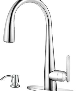 Pfister GT529-SMC Lita Single Handle Pull-Down Kitchen Faucet with Soap Dispenser, Chrome