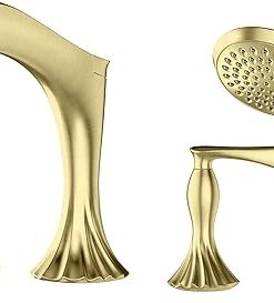 Pfister Rhen Roman Tub Faucet Trim, Includes Hand Shower, 2-Handle, 4-Hole, Brushed Gold Finish, LG64RHBG