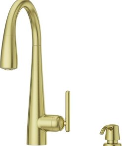 Pfister GT529-SMS Lita Single Handle Pull-Down Kitchen Faucet with Soap Dispenser, Brushed Gold