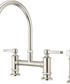 Pfister LG31-TDD Port Haven Kitchen Bridge Faucet with Side Sprayer, Polished Nickel