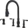 Pfister Avalon Kitchen Sink Faucet with Side Sprayer and Soap Dispenser, Single Handle, 4-Hole, High Arc, Stainless Steel Finish, GT264CBS 3