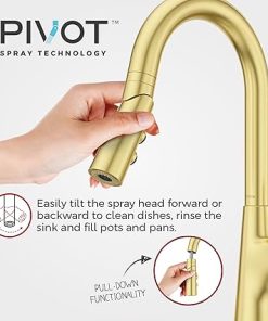 Pfister Tasso Kitchen Faucet with Pull Down Sprayer and Soap Dispenser, Single Handle, High Arc, Brushed Gold Finish, F5297TSOBG 2