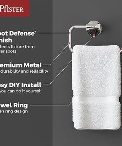 Pfister Willa Towel Ring, Hand Towel Holder for Bathroom, Wall-Mounted, Screw-In, Polished Chrome Finish, BRBWLL0C 2