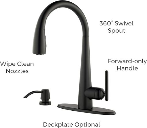 Pfister GT529-SMB Lita Single Handle Pull-Down Kitchen Faucet with Soap Dispenser, Matte Black - Image 2