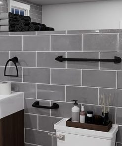 Pfister Karci 3-Piece Bathroom Hardware Set with Towel Bar, Towel Ring, and Toilet Paper Holder, Wall-Mounted, Matte Black Finish, BTBKA3B 2
