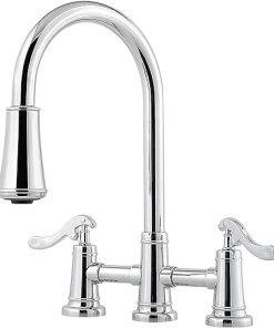 Pfister LG531YPC Ashfield Pull-down Bridge Kitchen Faucet with 2 Handles, Polished Chrome, 1.8 gpm