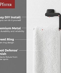 Pfister Vaneri Towel Ring, Hand Towel Holder for Bathroom, Wall-Mounted, Screw-In, Matte Black Finish, BRBVRI0B 2
