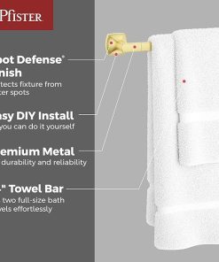 Pfister Vaneri Bath Towel Bar for Bathroom, 24-Inch, Wall-Mounted, Screw-in, Brushed Gold Finish, BTBVRI2BG 2