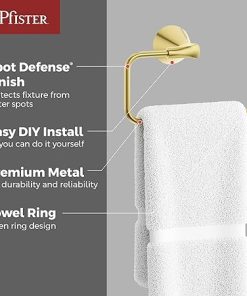 Pfister Willa Towel Ring, Hand Towel Holder for Bathroom, Wall-Mounted, Screw-in, Brushed Gold Finish, BRBWLL0BG 2