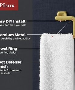 Pfister Vaneri Towel Ring, Hand Towel Holder for Bathroom, Wall-Mounted, Screw-in, Brushed Gold Finish, BRBVRI0BG 2